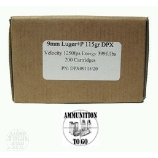 200rds - 9mm Corbon DPX 115gr +P HP Bulk Pack Ammo